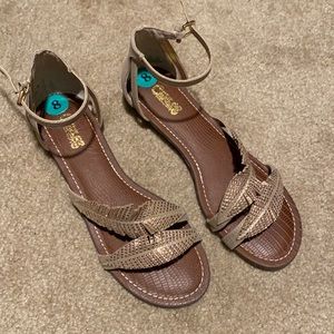 Feather jeweled sandals